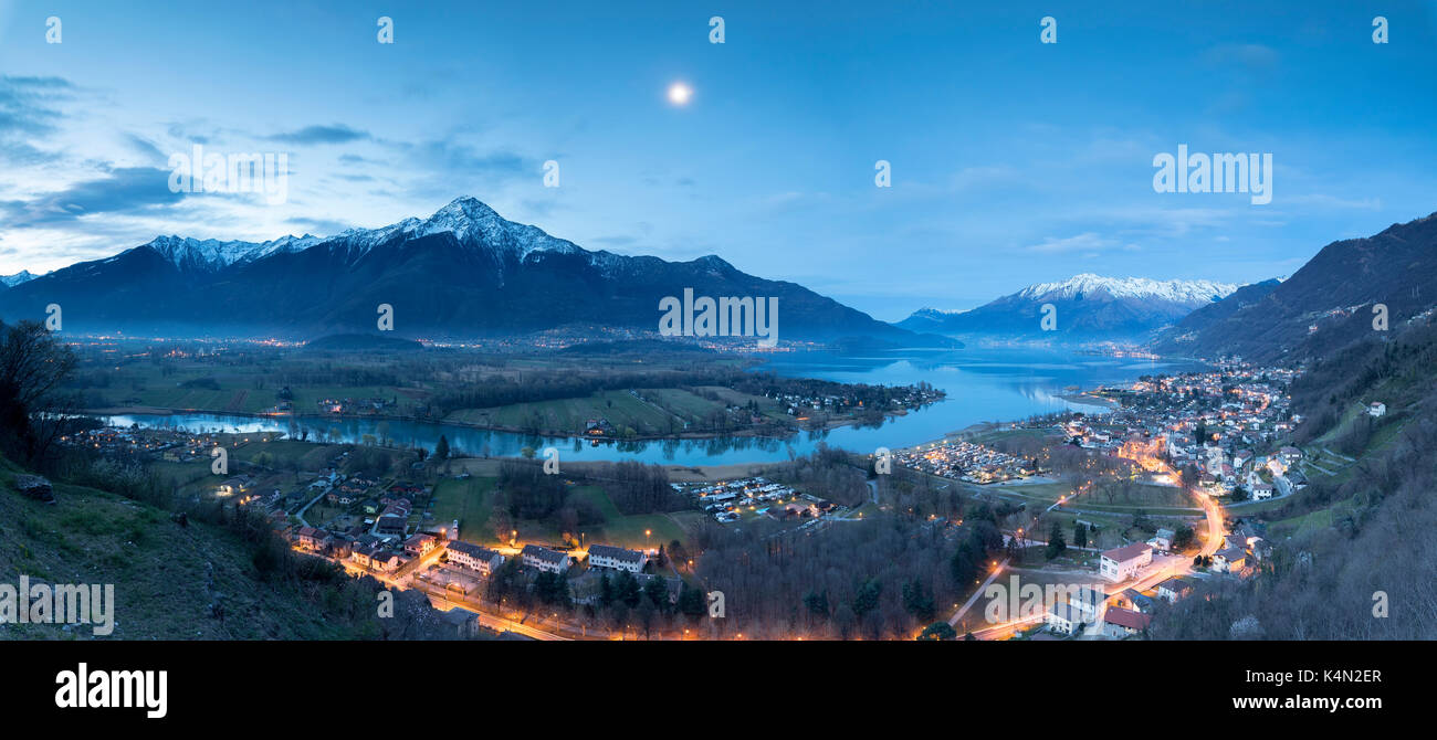 Panorama of Sorico and Lake Como seen from Chiesa Di San Miro at dusk, Province of Como, Lombardy, Italy, Europe Stock Photo