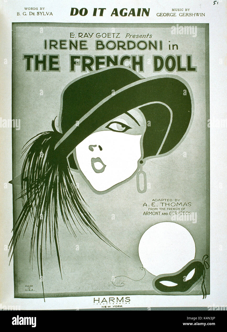 George Gershwin's 'Do It Again' score cover. Song from 'The French Doll' starring Irene Bordoni (Singer and Dancer, 1895-1953).  American composer and pianist (1898-1937). Stock Photo
