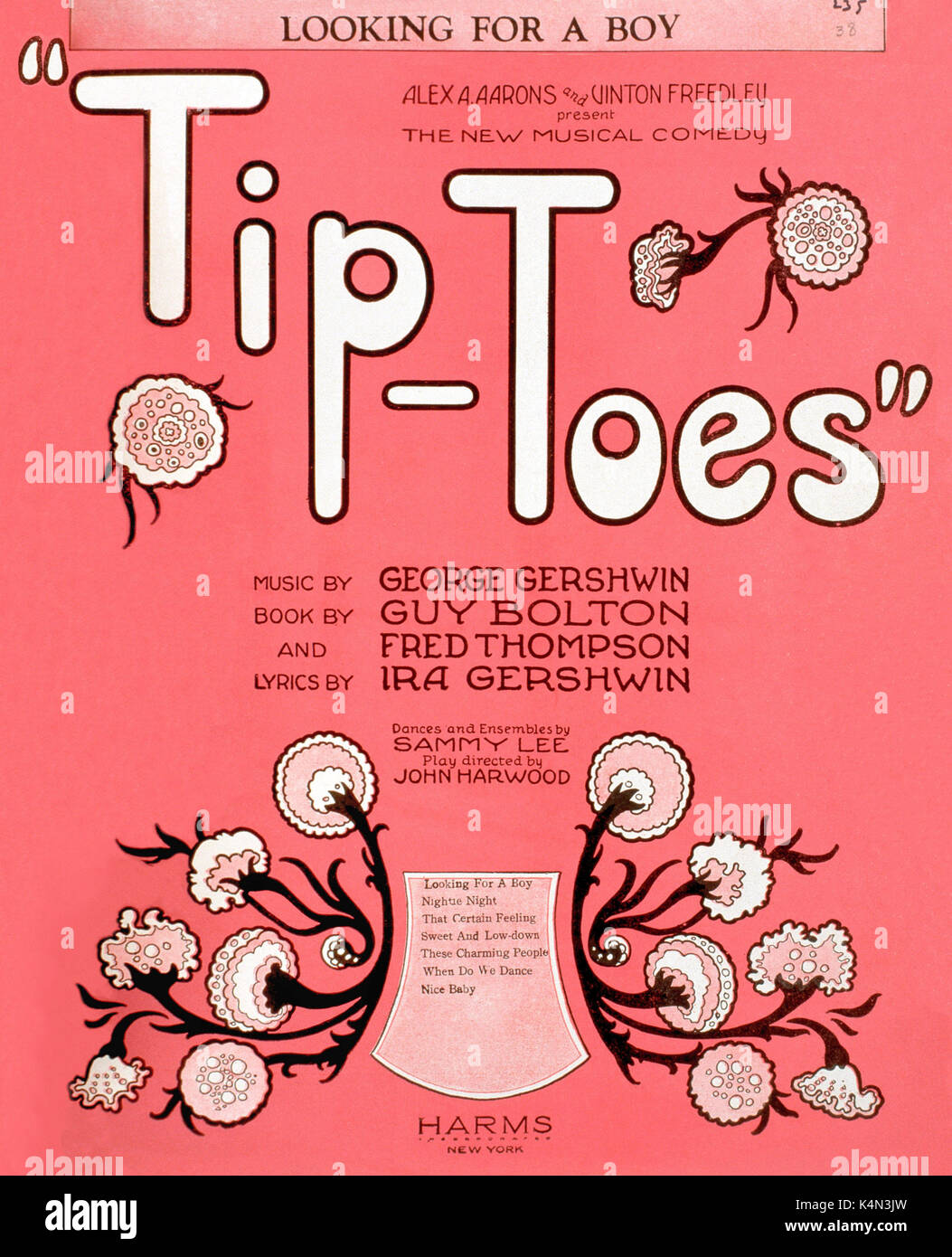 George Gershwin's 'Tip Toes' score cover, musical comedy: Music by George Gershwin; Lyrics by Ira Gershwin; from book by  Fred Thompson and Guy Bolton.  American composer and pianist (1898-1937). Stock Photo