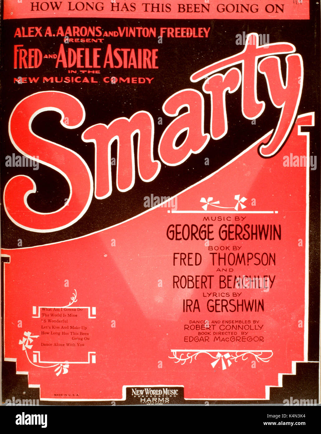 George Gershwin's 'Smarty' score cover. Music by George Gershwin; Lyrics by Ira Gershwin; from book by Fred Thompson and Robert Benchley, with Fred and Adele Astaire. Stock Photo