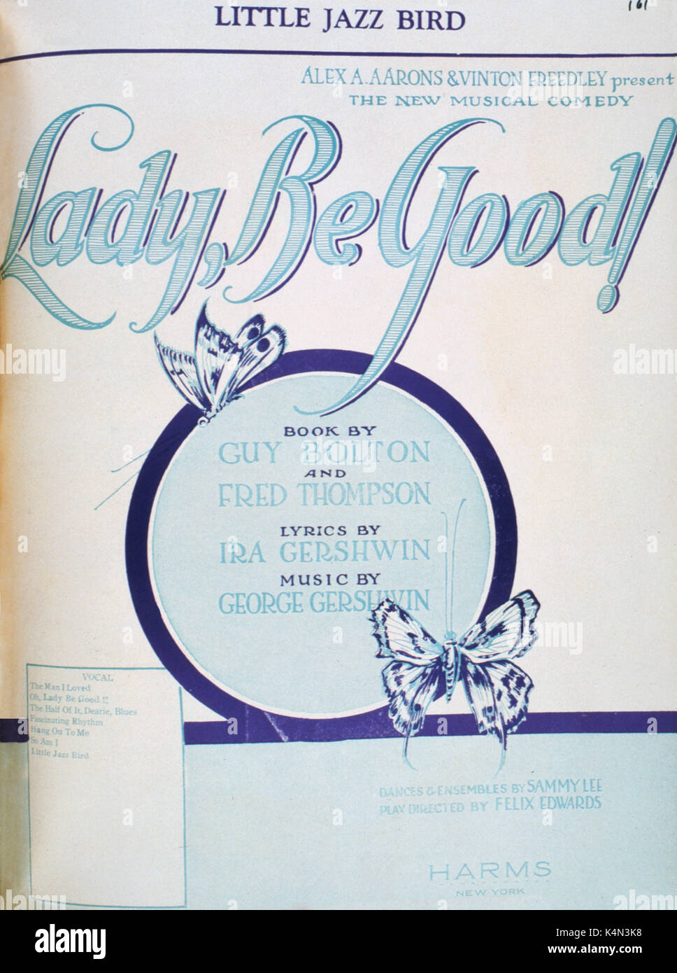 George Gershwin's 'Lady be Good' score cover. From book by Fred Thompson and Guy Bolton.  Lyrics by Ira Gershwin.  Music by George Gershwin.  American composer and pianist (1898-1937). Stock Photo