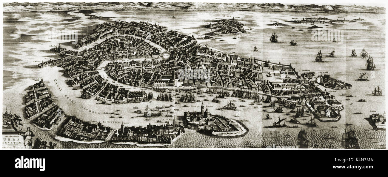 Venice, Italy - panorama from an 17th century Engraving. Venetia