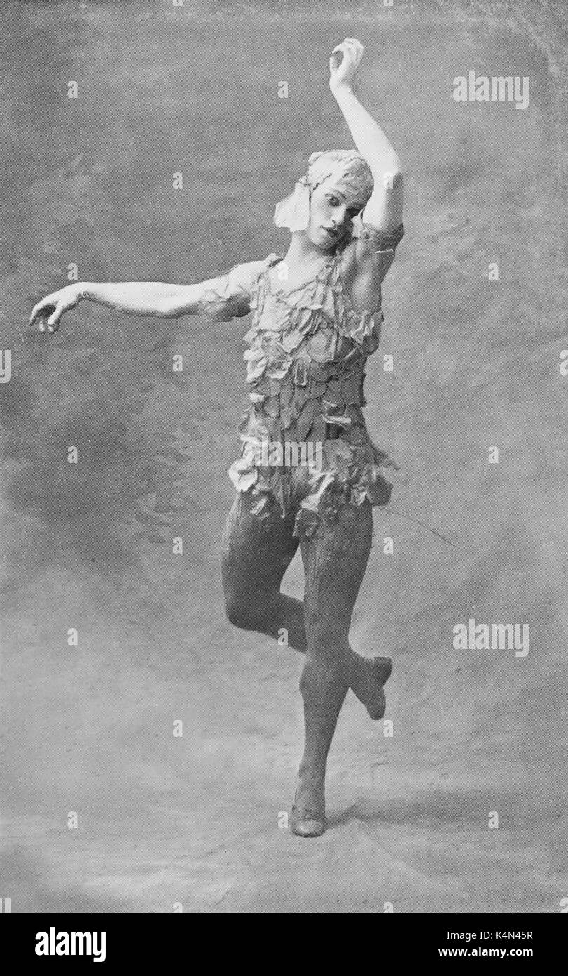 Vaslav Nijinsky - dancing with the Ballets Russes in 'Le Spectre de la Rose'. Based on a choreographic poem by Théophile Gautier. Music by Carl Maria von Weber. Choreography by Michel Fokine. Set & costume design by Léon Bakst. Ballets Russes de Serge / Sergei Diaghilev. VN, Russian-Polish-American dancer and choreographer: 17 December 1889 - 8 April 1950. Stock Photo