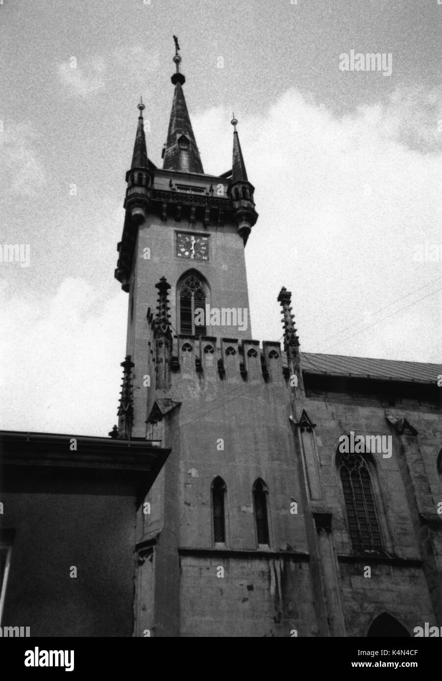 Bohuslav Martinu - The tower of St. James' Church in Policka where he was born. BM: Czech composer, b. December 8, 1890 – August 28, 1959. Stock Photo
