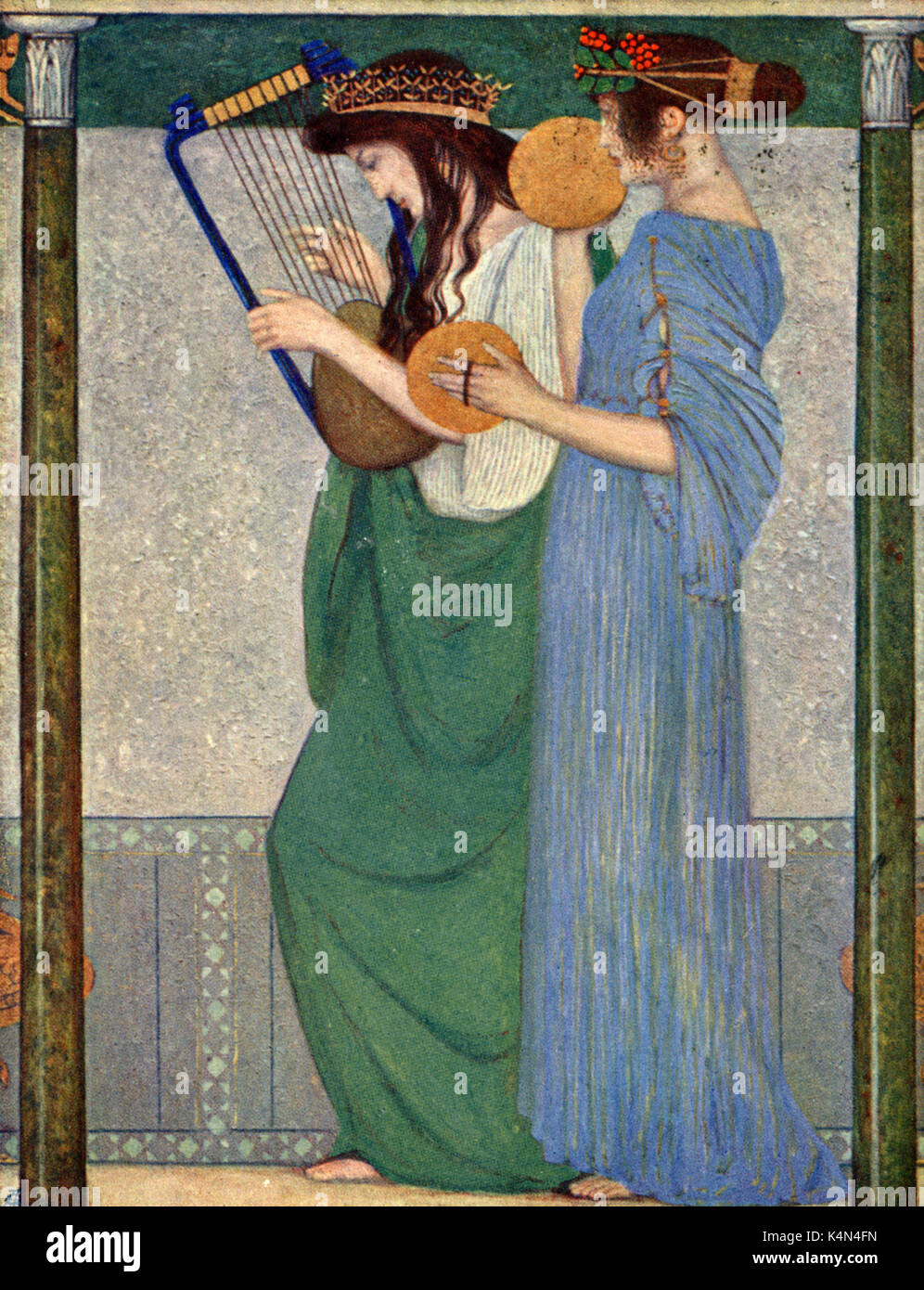 Greek style musicians playing Lyre and Cymbals ' by Konig. Classical antiquity Stock Photo