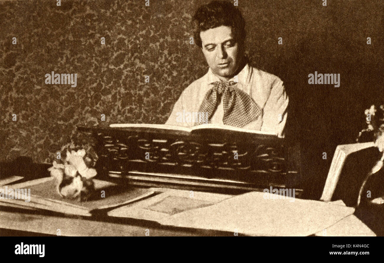 Pietro Mascagni at the piano. Italian composer (1863-1945) Stock Photo