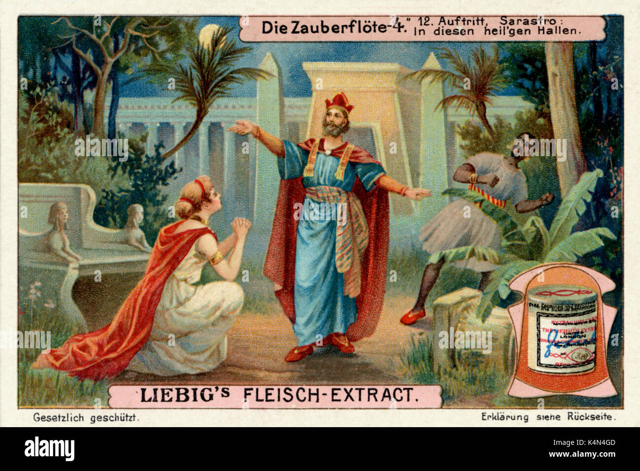 Mozart's 'Magic Flute'. Scene with Sarastro. 'In Diesen Heil'gen Hallen'.  Advert for Liebig's Meat Extract. Stock Photo