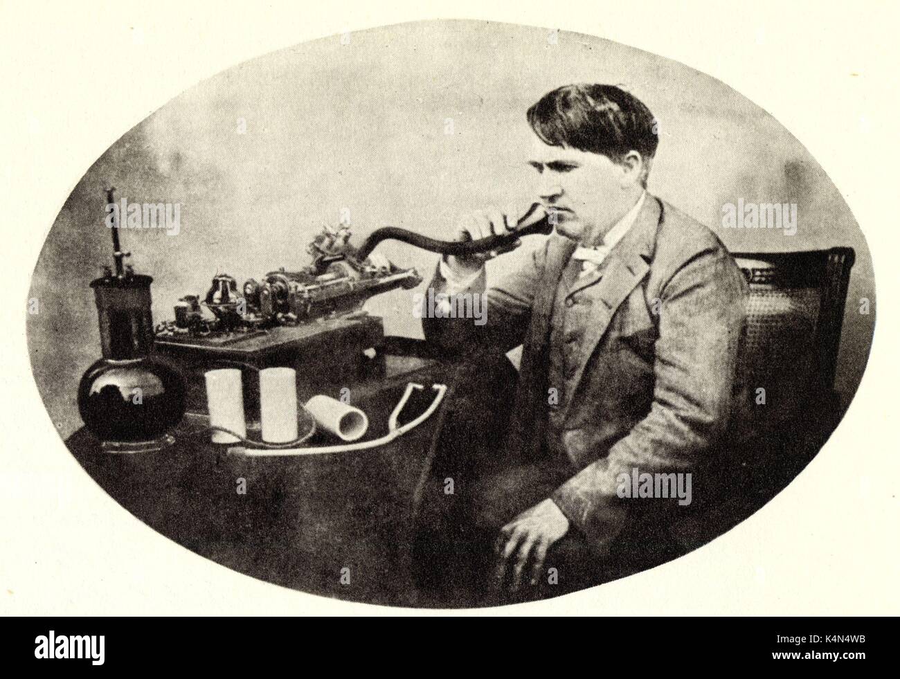 EDISON, Thomas Alva with his wax cylinder phonograph 1888 Stock Photo -  Alamy