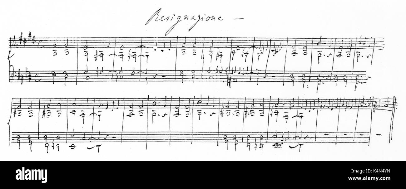 LISZT  Ferencz Handwritten score composed by Liszt in October 1877 in the Villa d'Este. Hungarian pianist and composer (1811-1886) Stock Photo