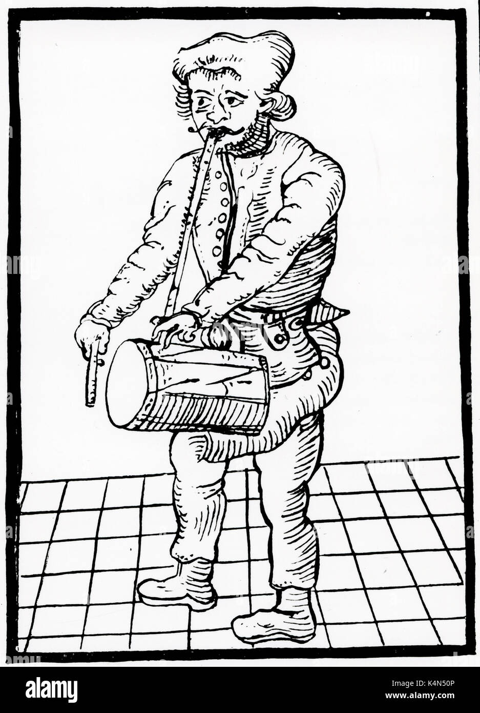 TARLETON, Richard - playing 3 hole PIPE & DRUM 16thC Actor, Fool and Musician.  In Shakespeare's company Stock Photo
