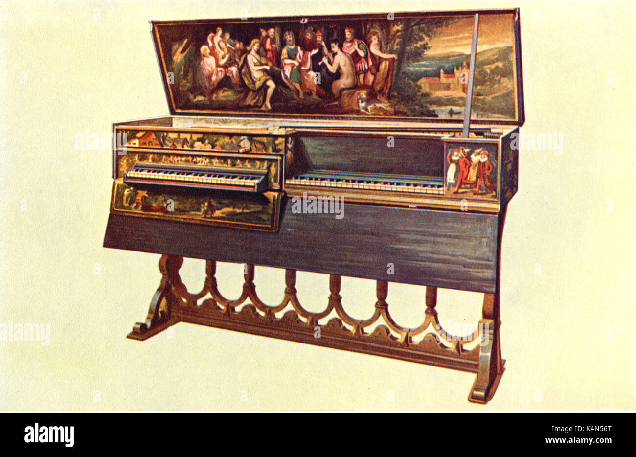 Double Spinet, 1580 Double Spinet/Virginal by Hans Ruckers, 1580 with removable octave spinet drawn 1921 by Hipkins. (Alfred James Hipkins 1826-1903) Stock Photo