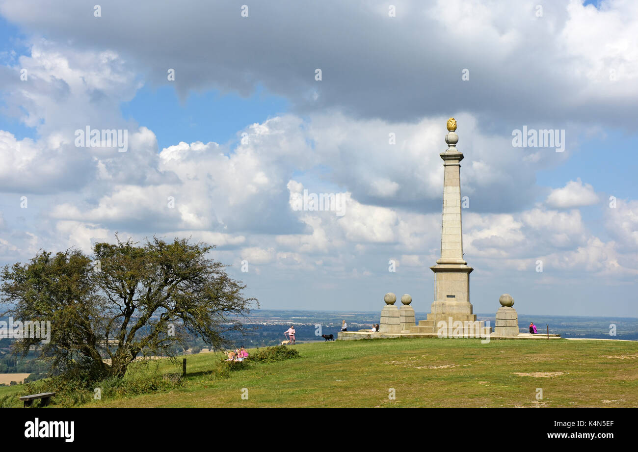 Chiltern Hills - summit Coombe Hill - South African war memorial - view point - Aylesbury Plain - sunlight cloud flecked sky Stock Photo