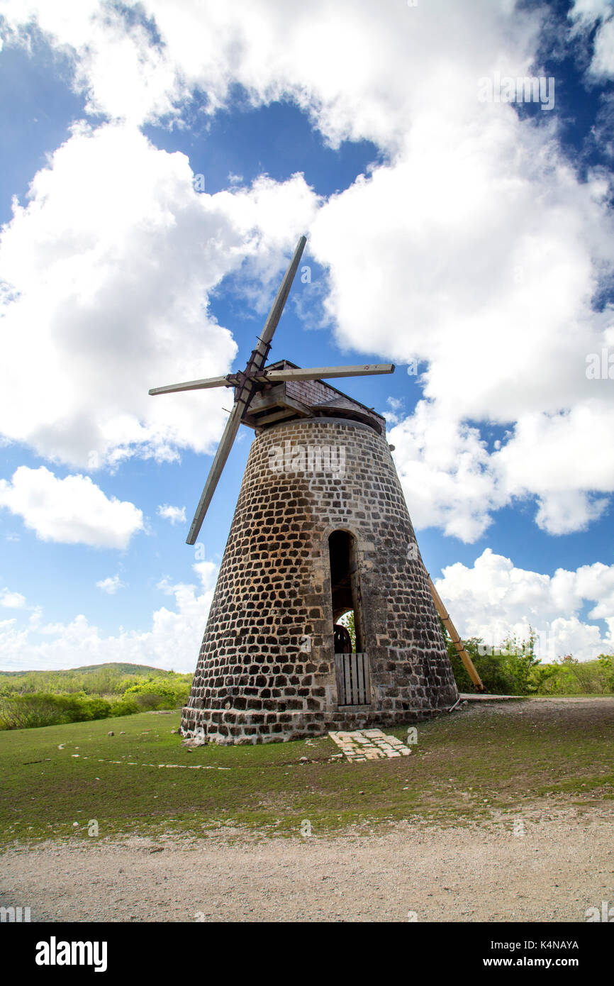 Antigua, old sugar cane plantation and wind mill Stock Photo