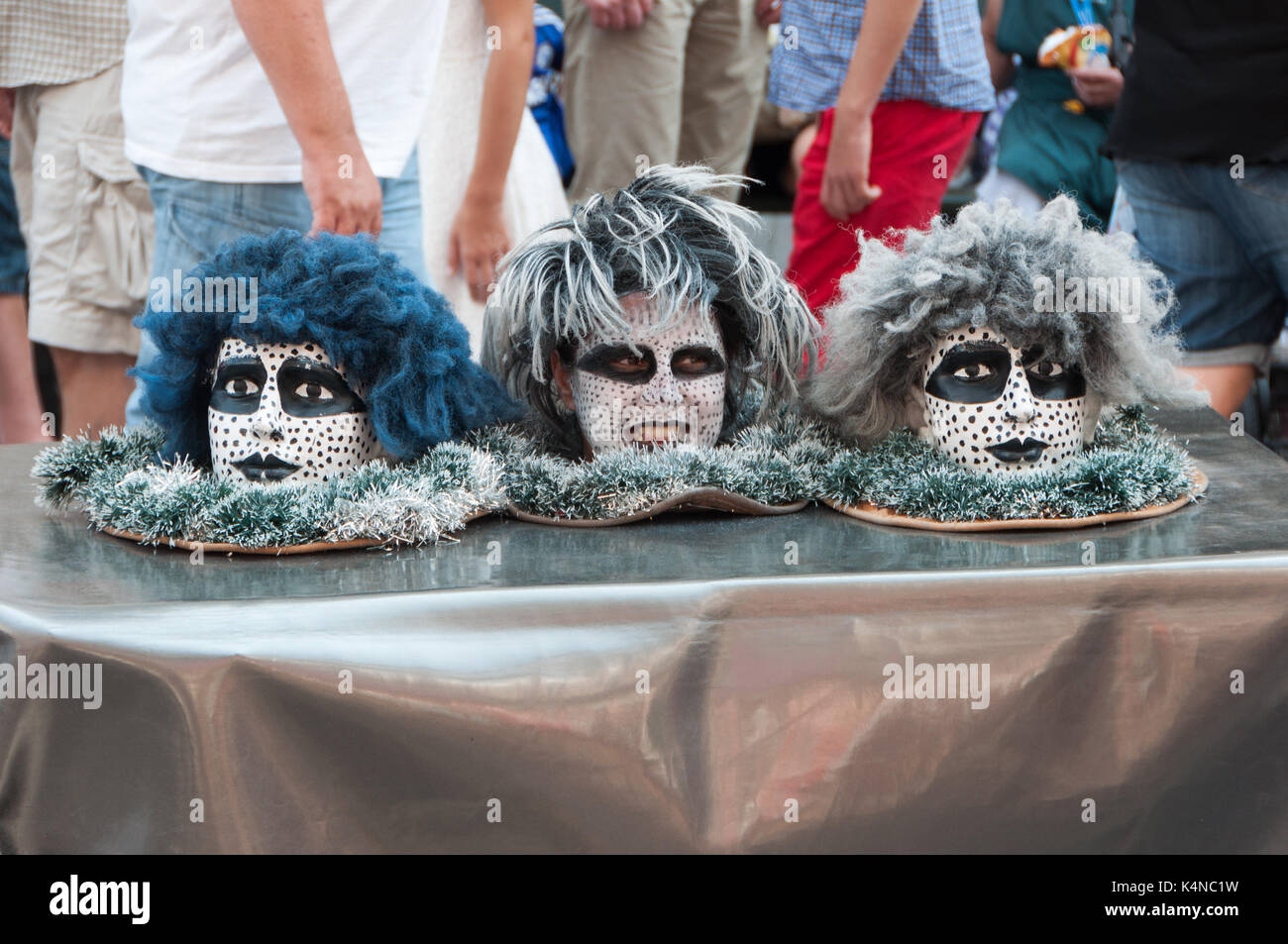 Three heads on plates in Copenhagen, Denmark. Stock Photo