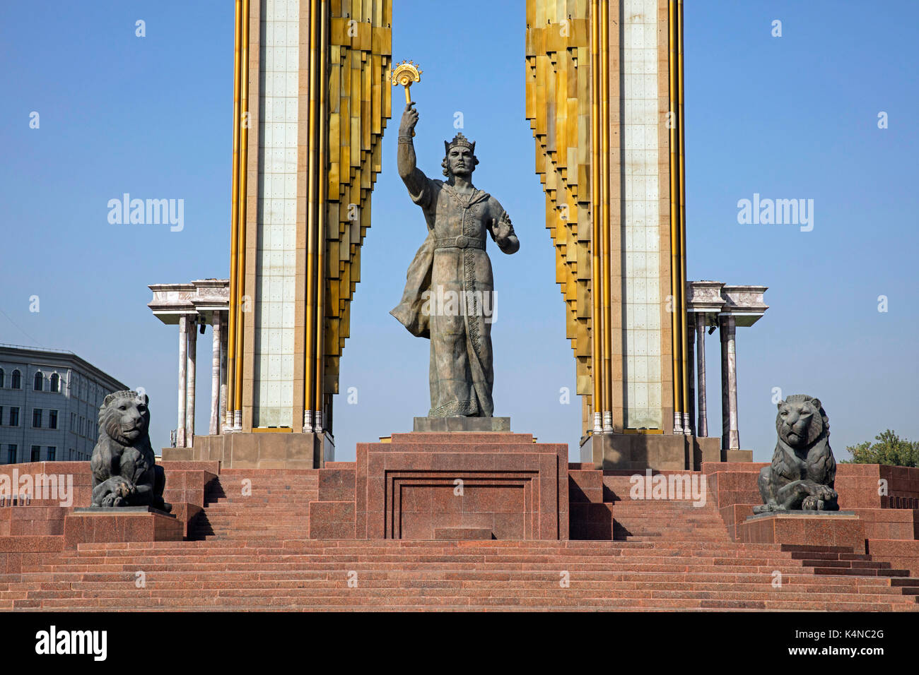 Ismail Samani Monument on Dousti Square, founder of the Samanid dynasty in Dushanbe, Tajikistan Stock Photo
