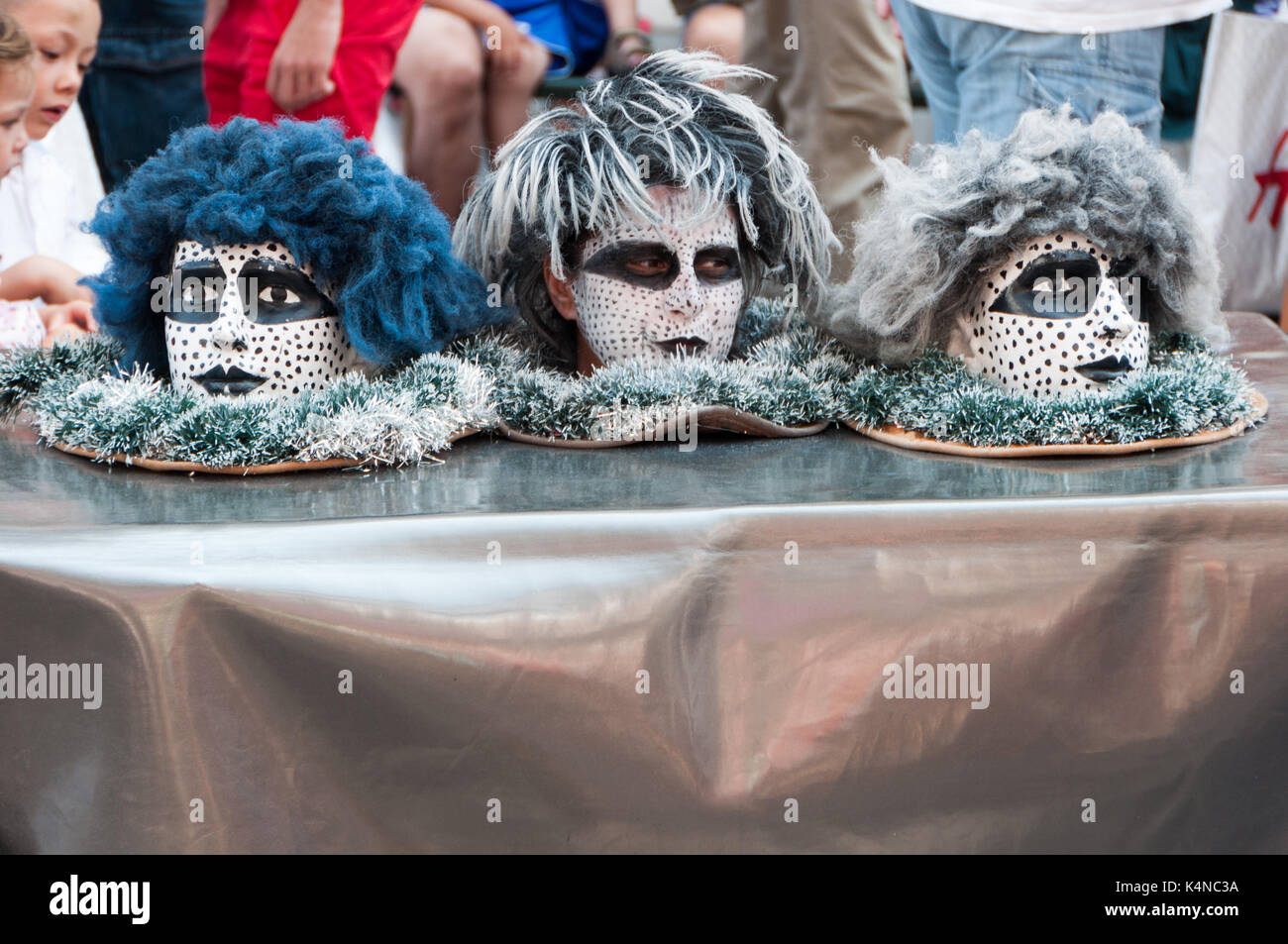 Three heads on plates in Copenhagen, Denmark. Stock Photo