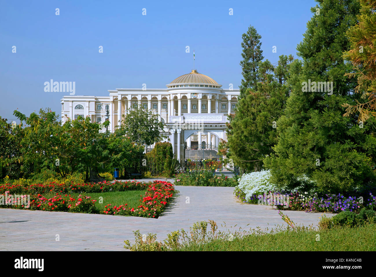 Presidential Palace / Palace of Nations / White House and the Rudaki Park in Dushanbe, Tajikistan Stock Photo