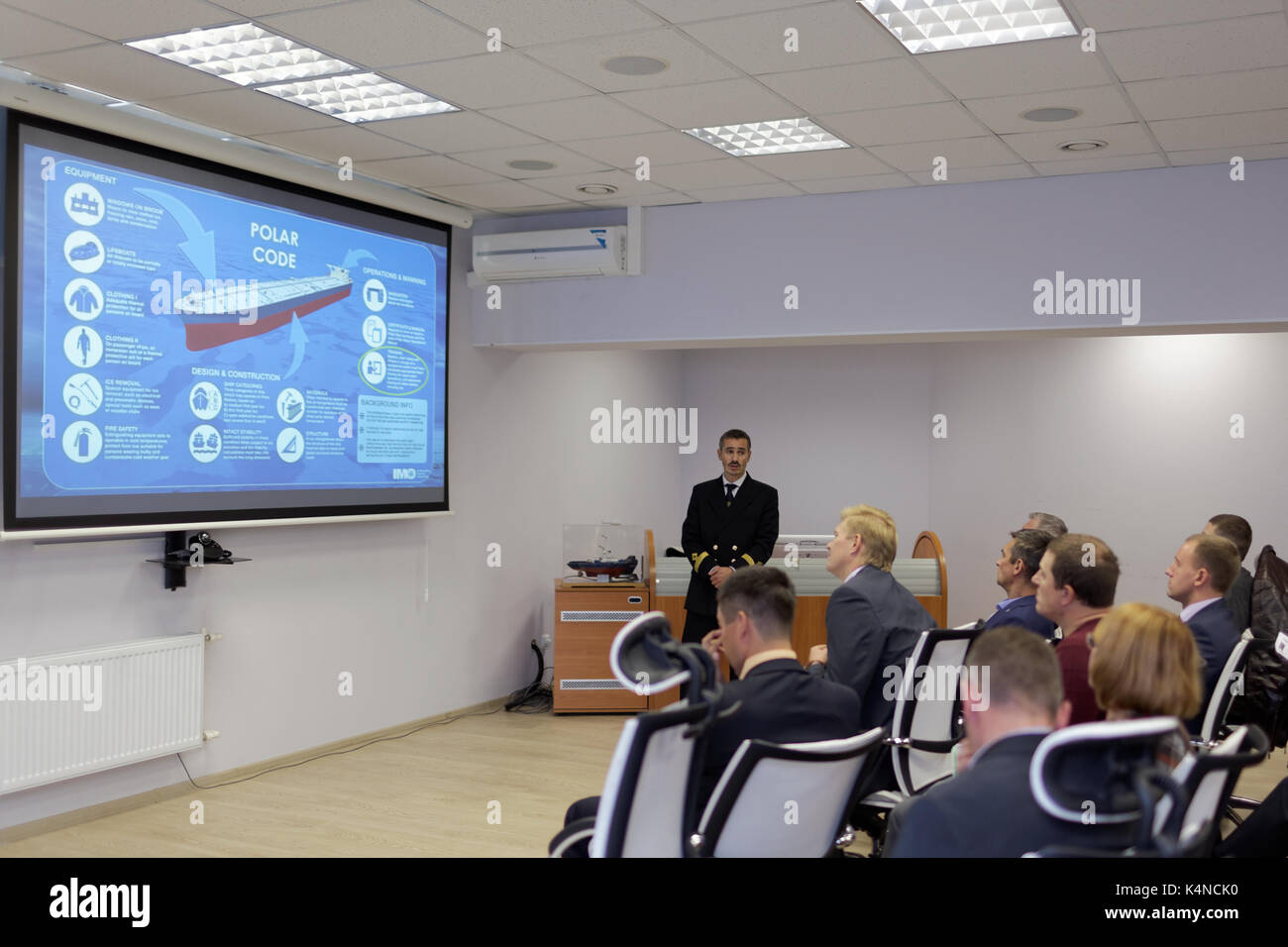 St. Petersburg, Russia - September 22, 2015: Presentation of the Ice navigation training center in Krylov state research center. New training programs Stock Photo
