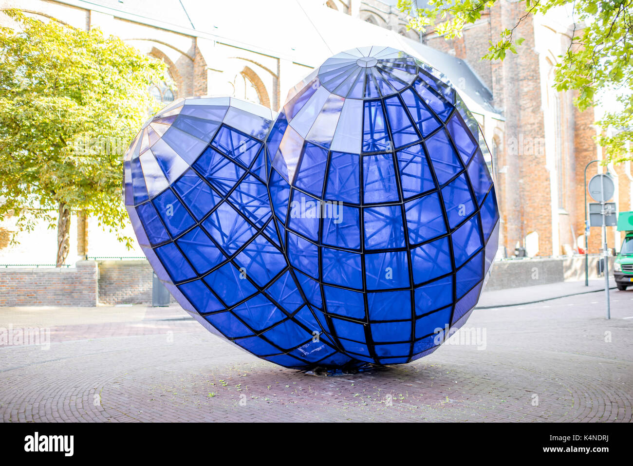 Blue heart sculpture in Delft Stock Photo