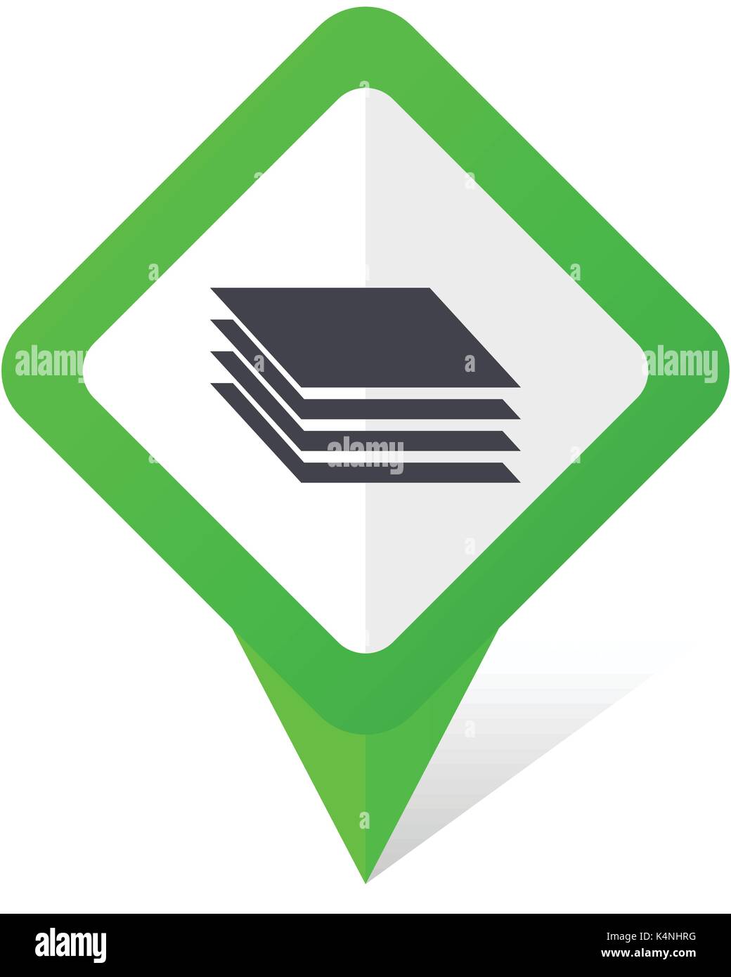 Layers green square pointer vector icon in eps 10 on white background with shadow. Stock Vector