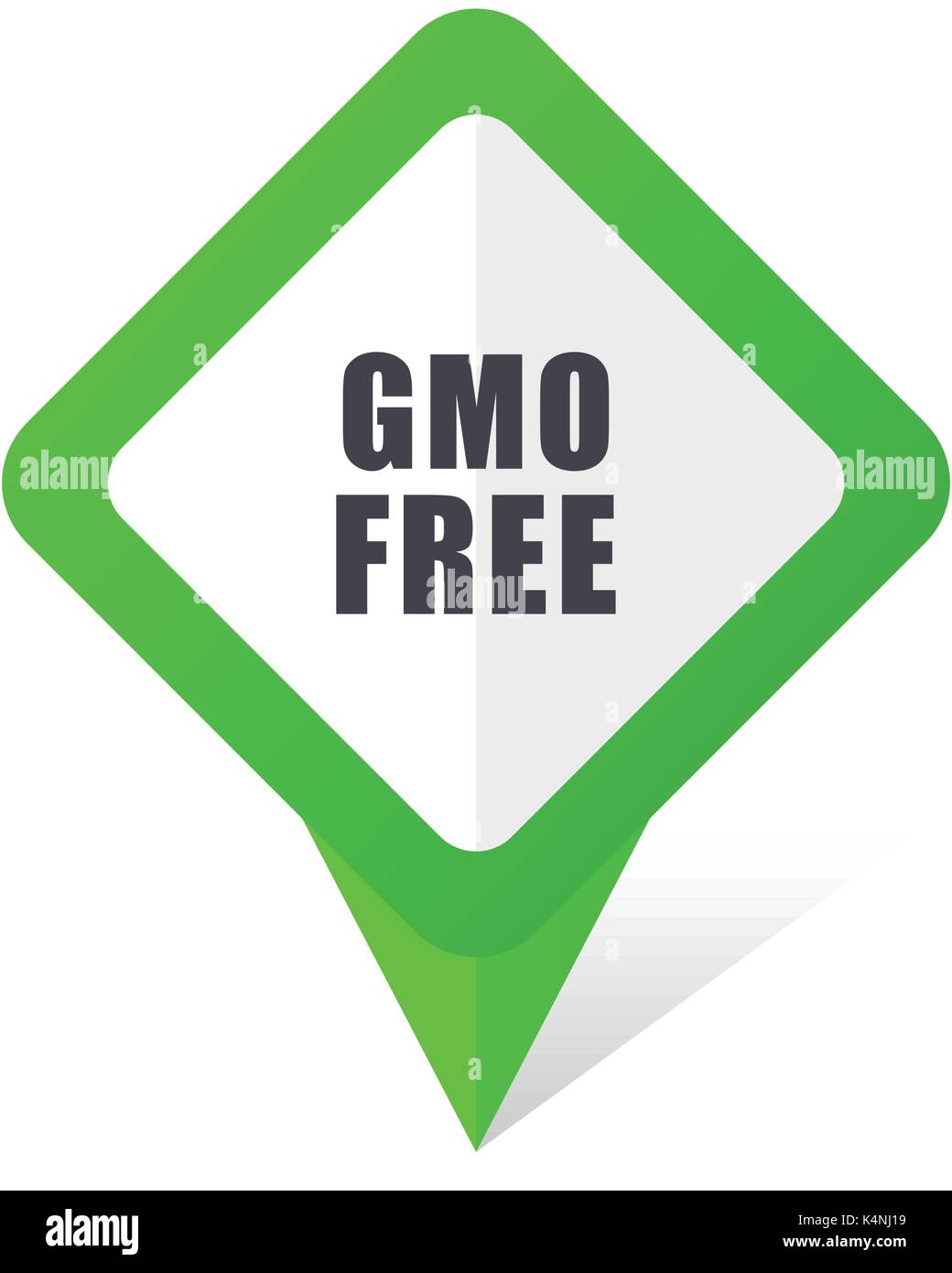 Gmo free green square pointer vector icon in eps 10 on white background with shadow. Stock Vector