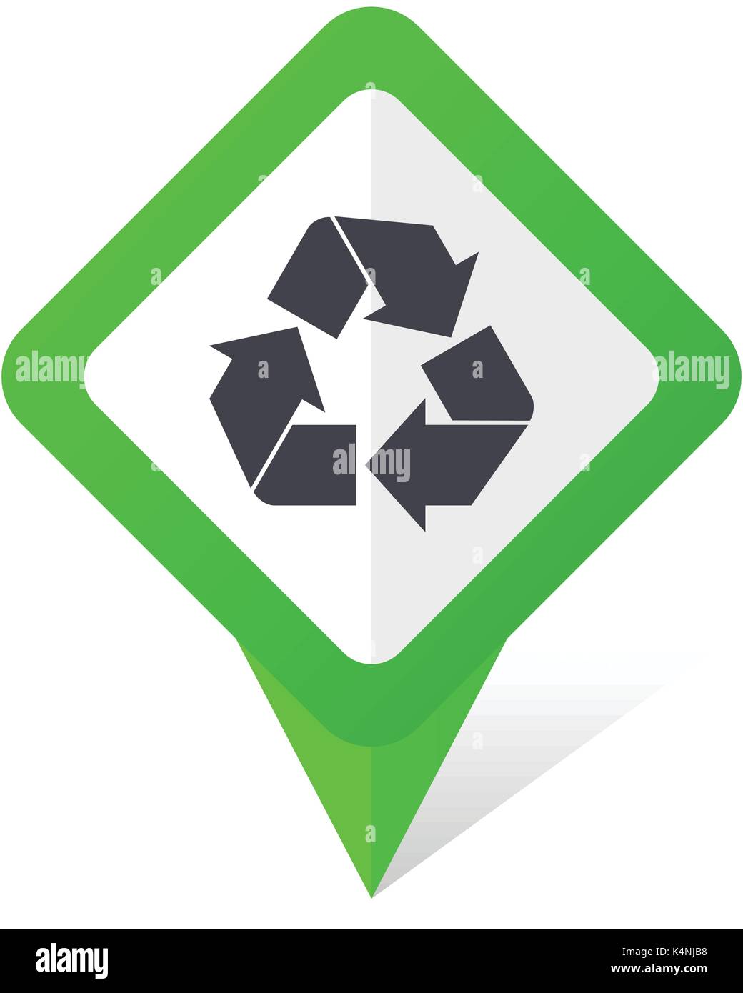 Recycle green square pointer vector icon in eps 10 on white background with shadow. Stock Vector
