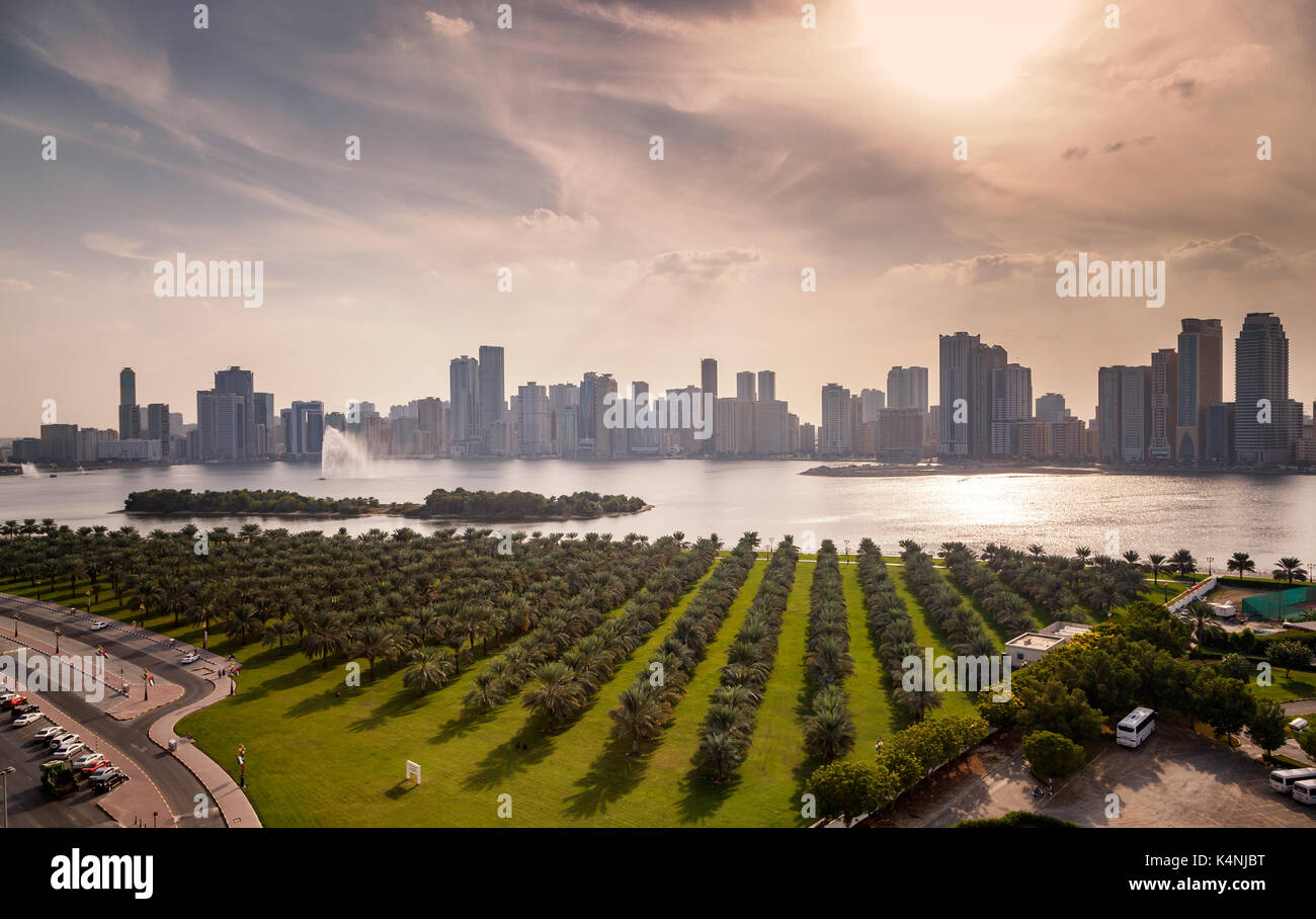 Cityscape of Sharjah across water Stock Photo