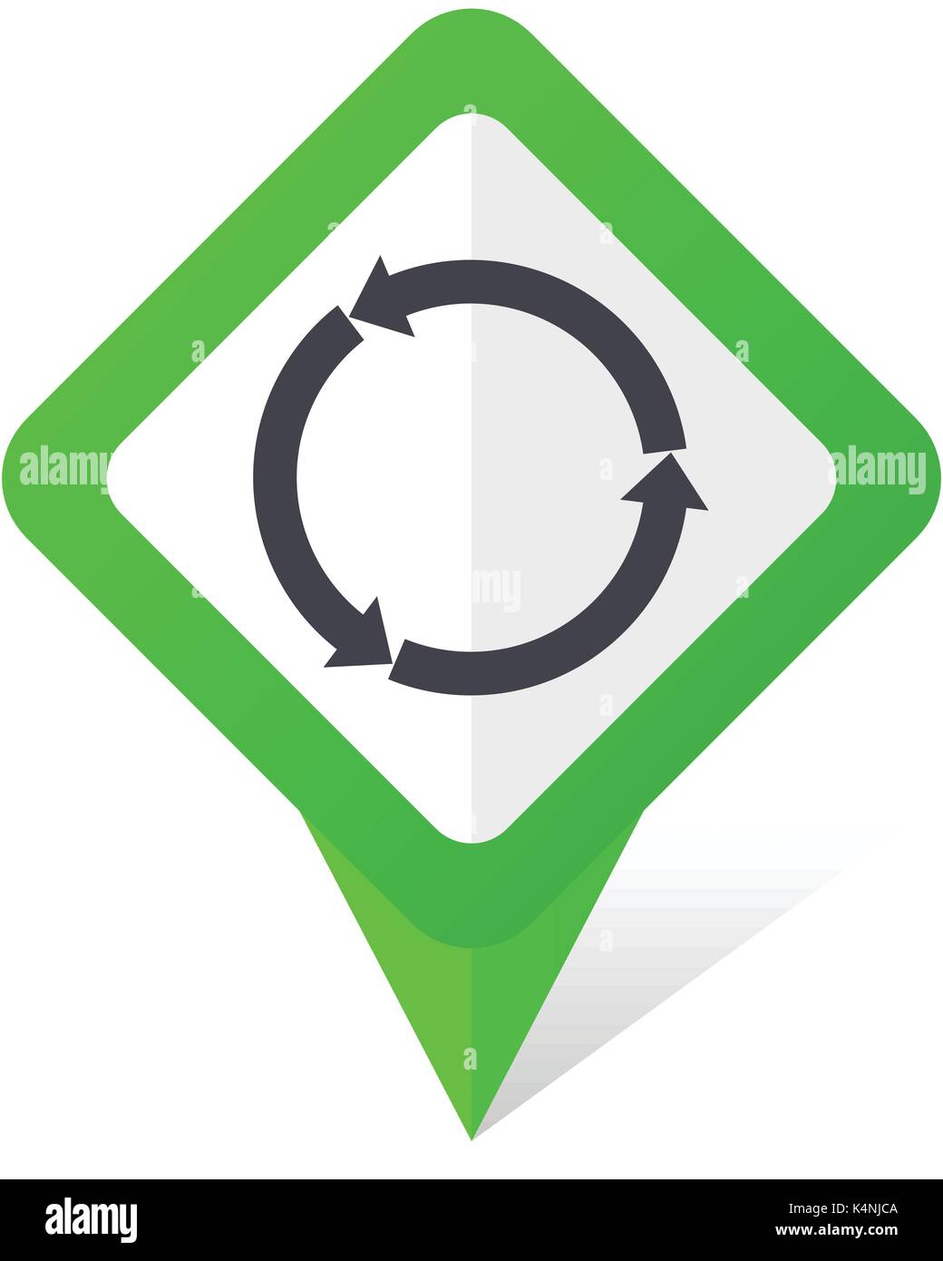 Rered vector yellow glossy web green square pointer vector icon in eps 10 on white background with shadow. Stock Vector