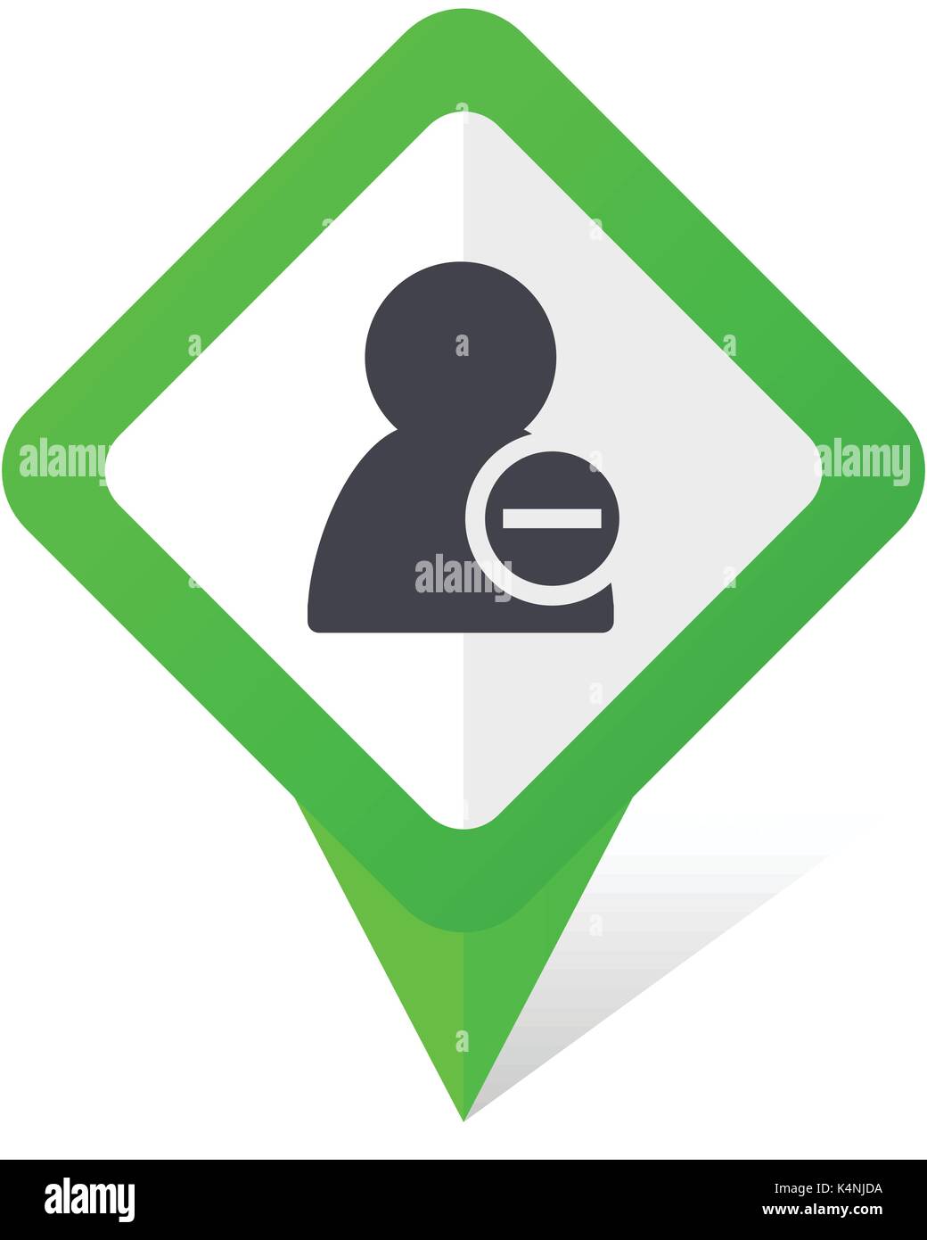 Remove contact green square pointer vector icon in eps 10 on white background with shadow. Stock Vector