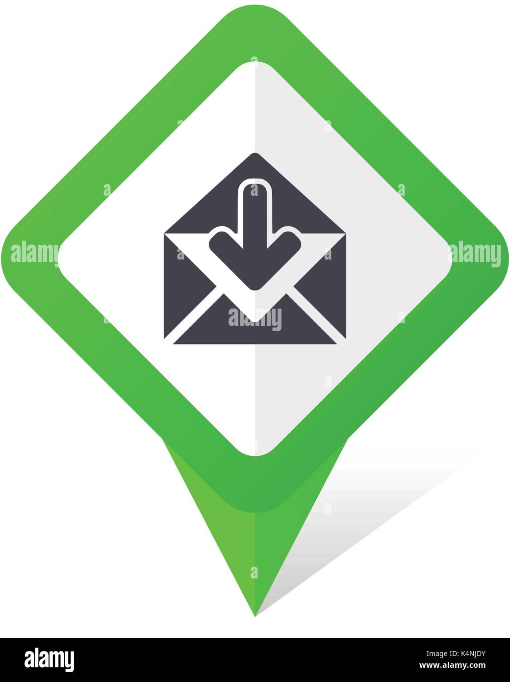 Email green square pointer vector icon in eps 10 on white background with shadow. Stock Vector