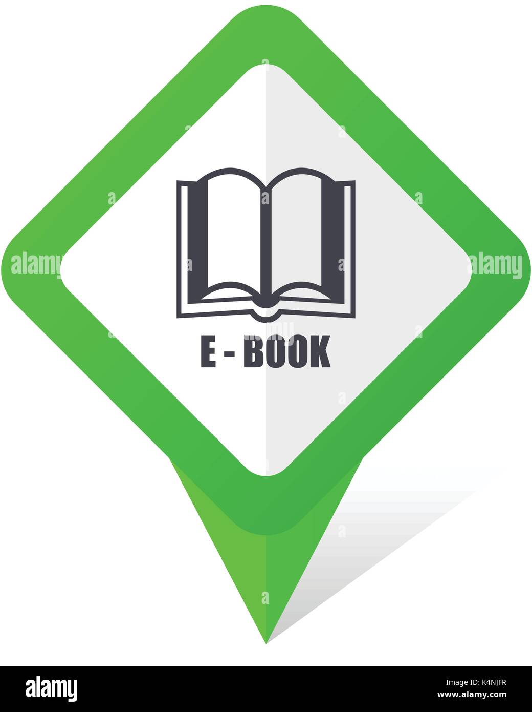 Book green square pointer vector icon in eps 10 on white background with shadow. Stock Vector