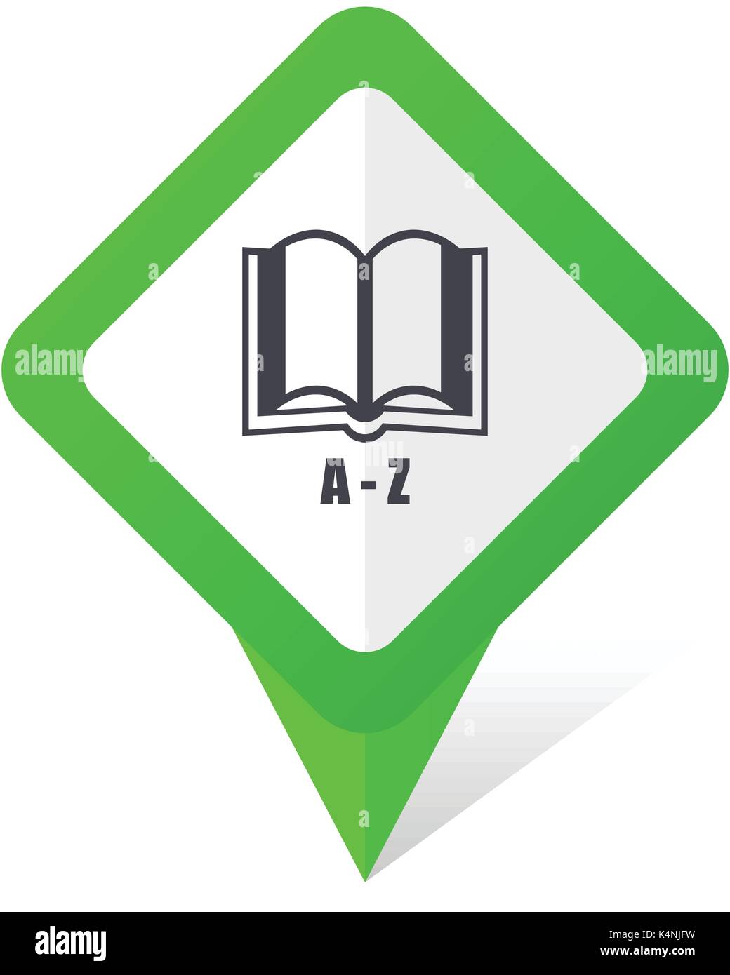 Dictionary green square pointer vector icon in eps 10 on white background with shadow. Stock Vector
