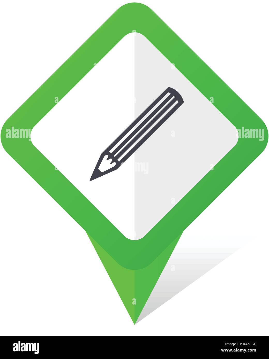 Pencil green square pointer vector icon in eps 10 on white background with shadow. Stock Vector