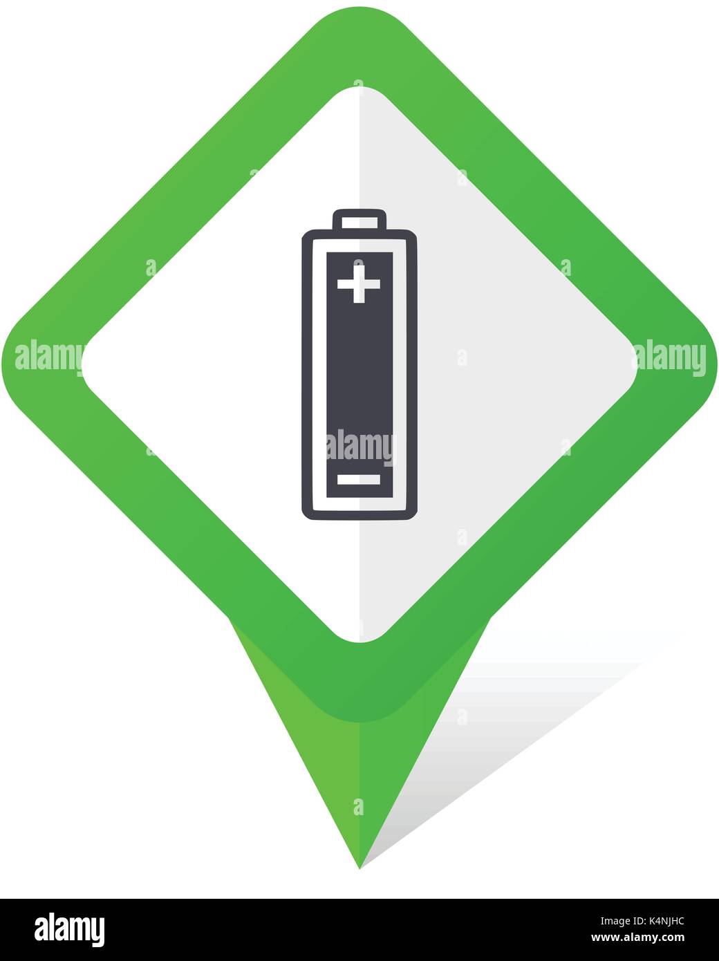 Battery green square pointer vector icon in eps 10 on white background with shadow. Stock Vector