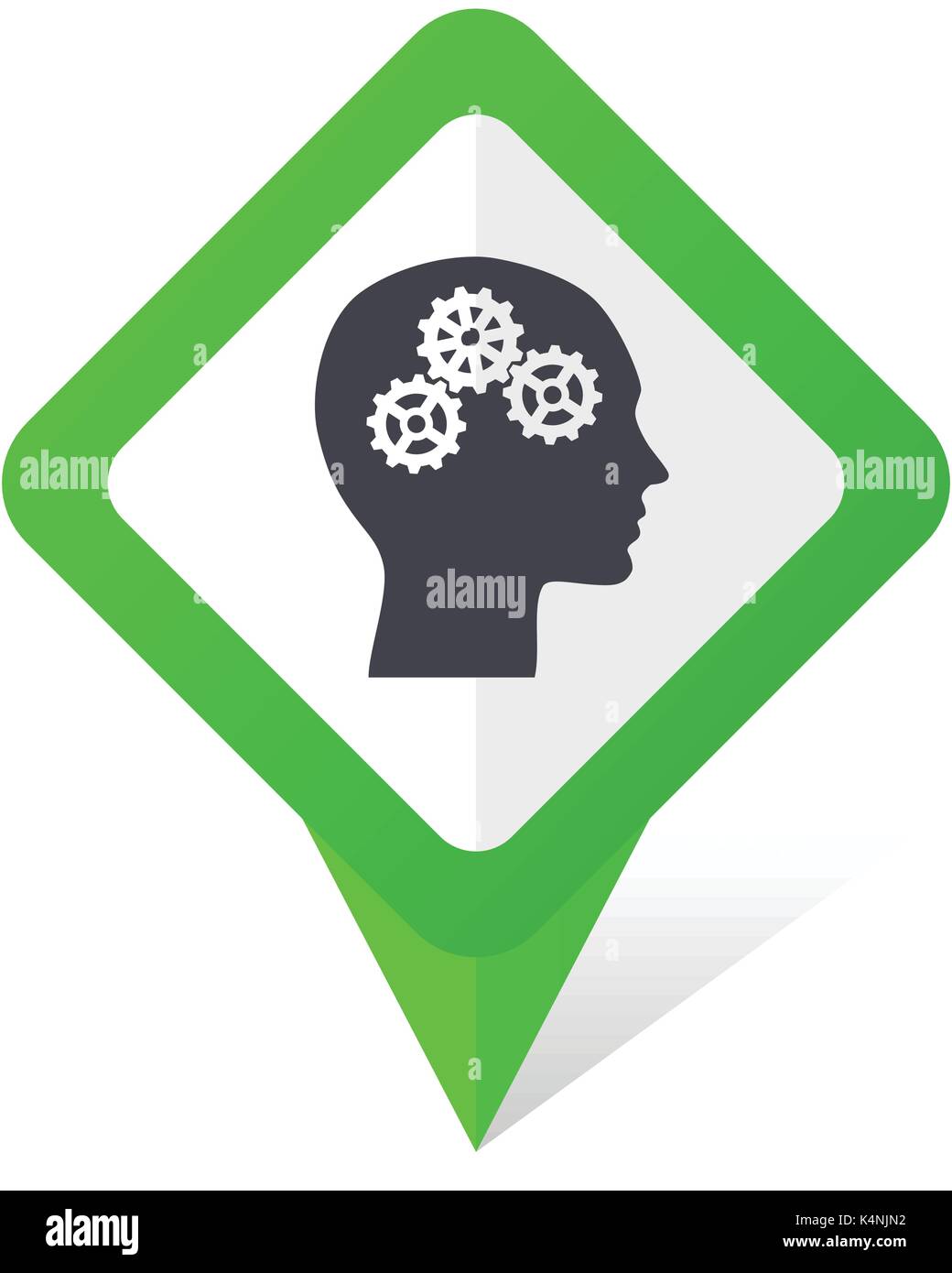 Head green square pointer vector icon in eps 10 on white background with shadow. Stock Vector