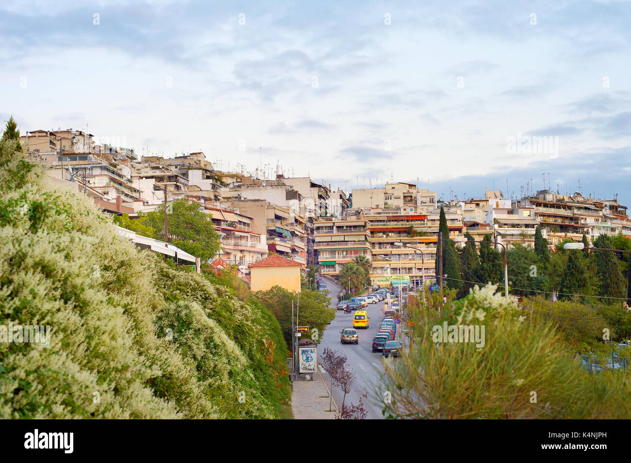 THESSALONIKI, GREECE - OCT 18, 2016: View of architecture of Thesaaloniki up the hill district. Thessaloniki is the second biggest city of Greece Stock Photo