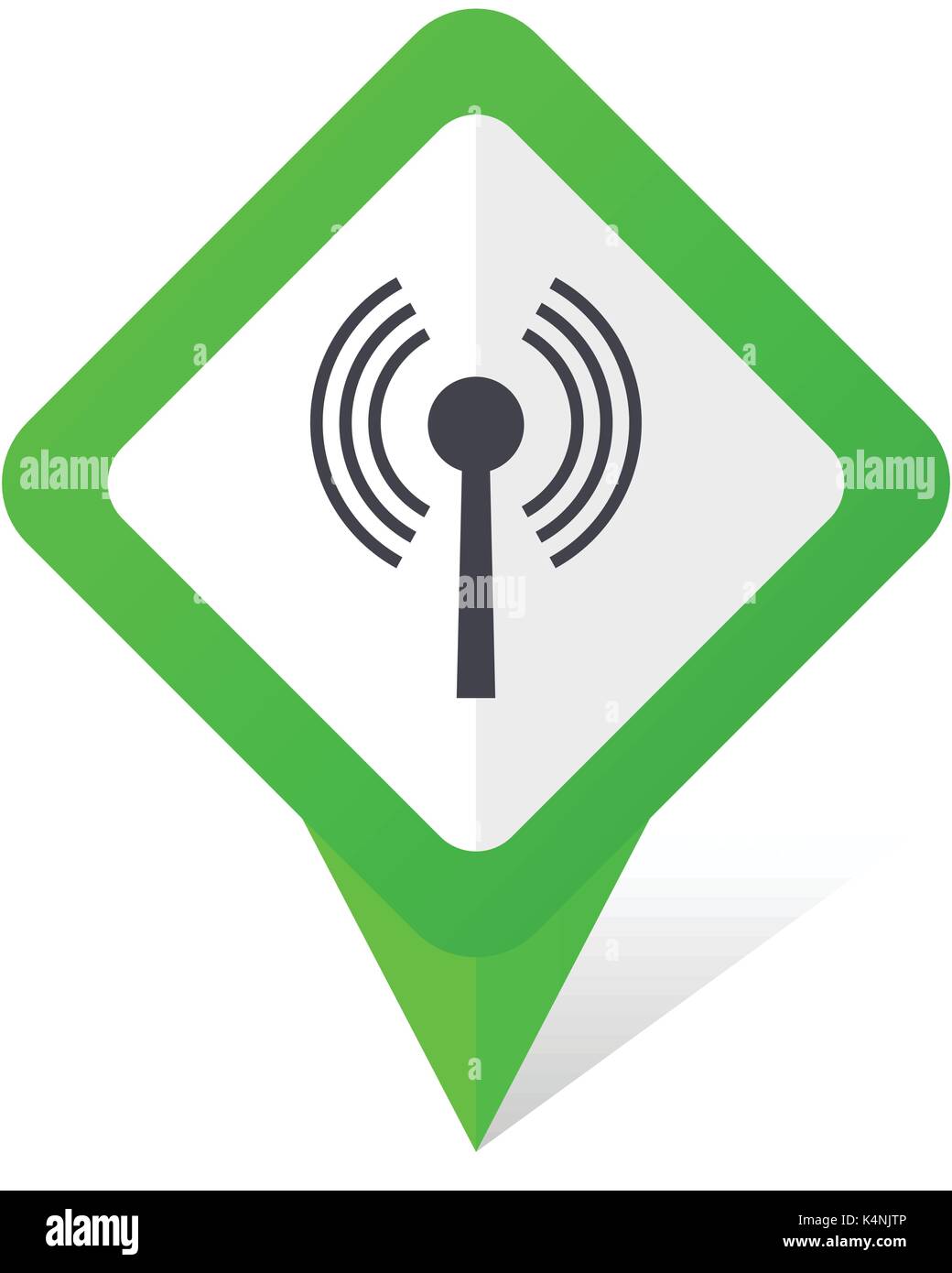 Wifi green square pointer vector icon in eps 10 on white background with shadow. Stock Vector