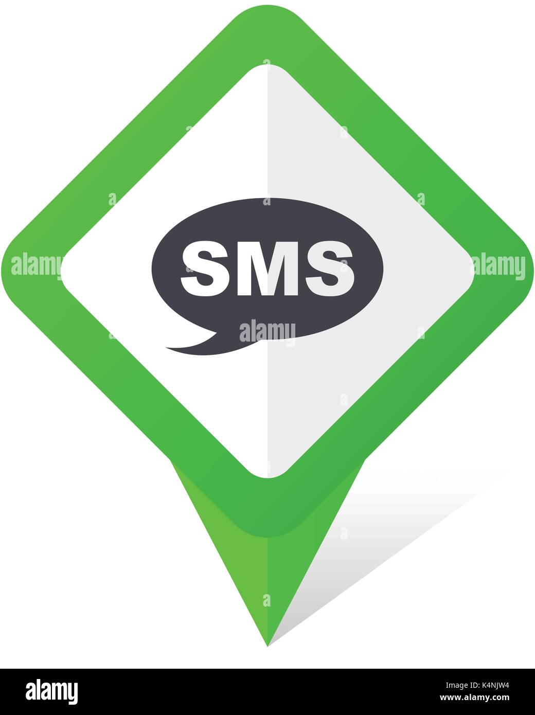 Sms green square pointer vector icon in eps 10 on white background with shadow. Stock Vector