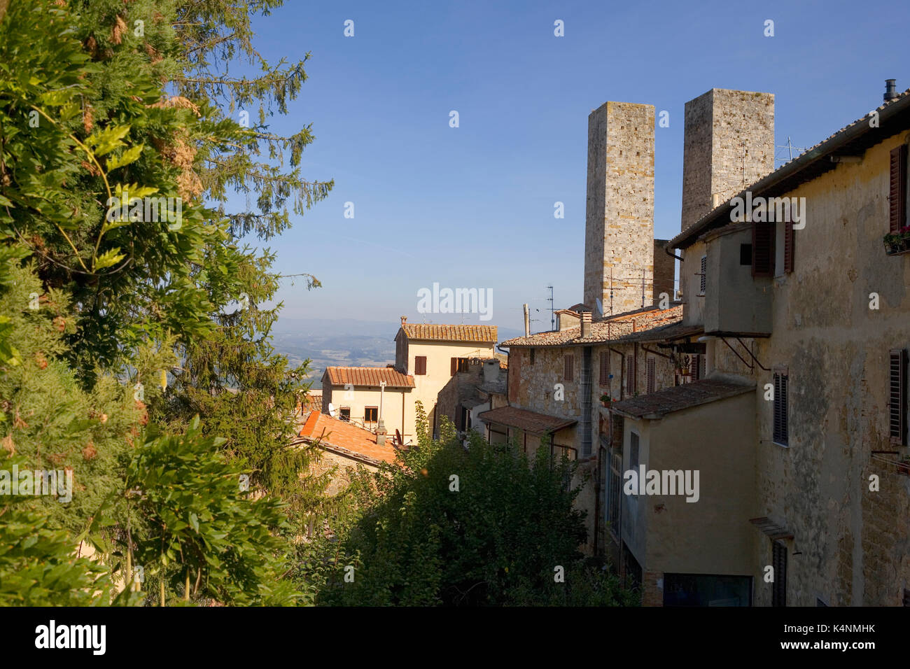 The Torri dei Salvucci from Via della Rocca, San Gimignano, Tuscany, Italy Stock Photo
