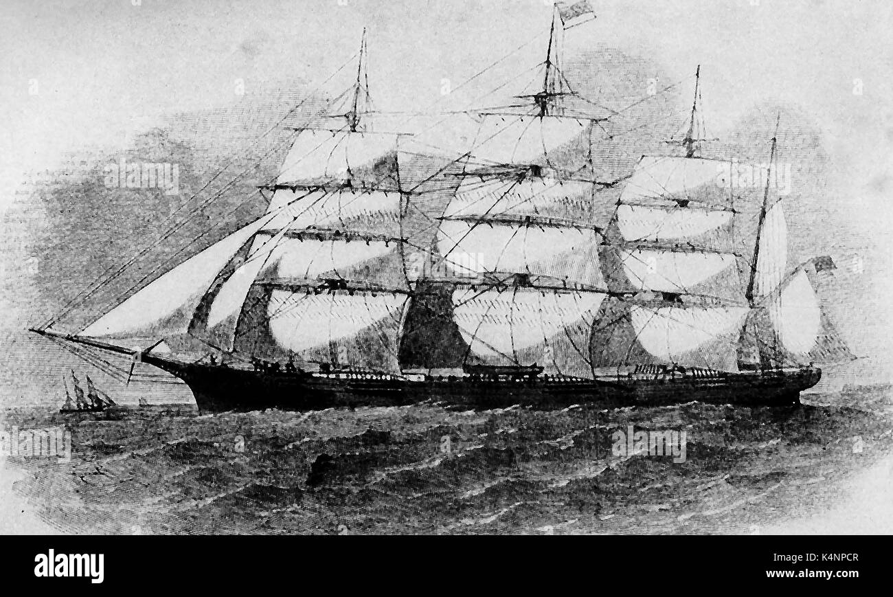 The clipper ship (windjammer)  The GREAT REPUBLIC - The largest extreme clipper ever built by Donald McKay- Launched October 4th 1853 Stock Photo