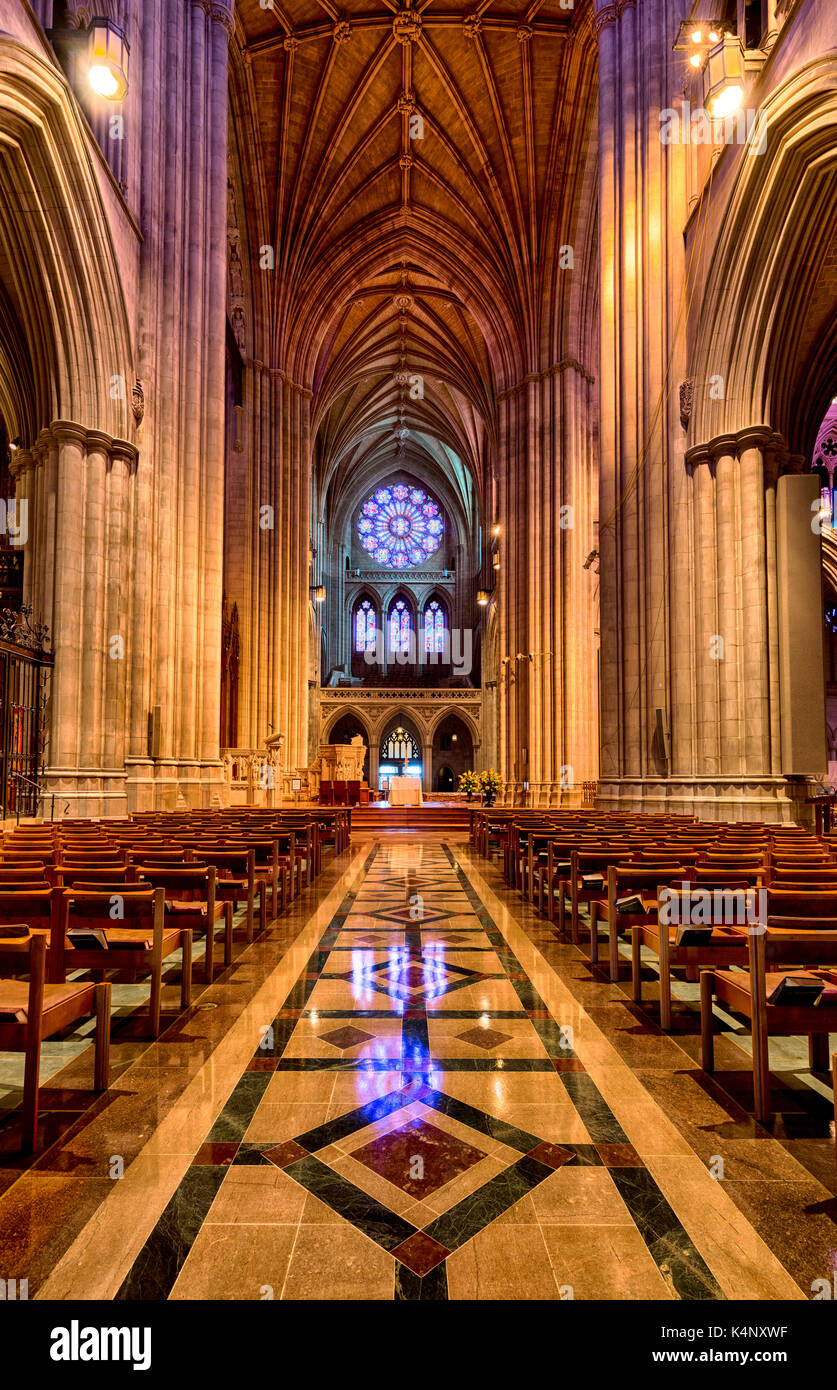 Washington DC, USA - July 22nd 2017 - Interior view of the main aisle in the Cathedral Church of Saint Peter and Saint Paul in Washington DC commonly  Stock Photo