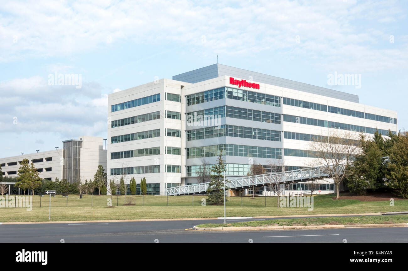 Sterling, VA, USA - March 27, 2017: Raytheon office building in Sterling Virginia. Raytheon is a U.S. Defense Contractor. Stock Photo