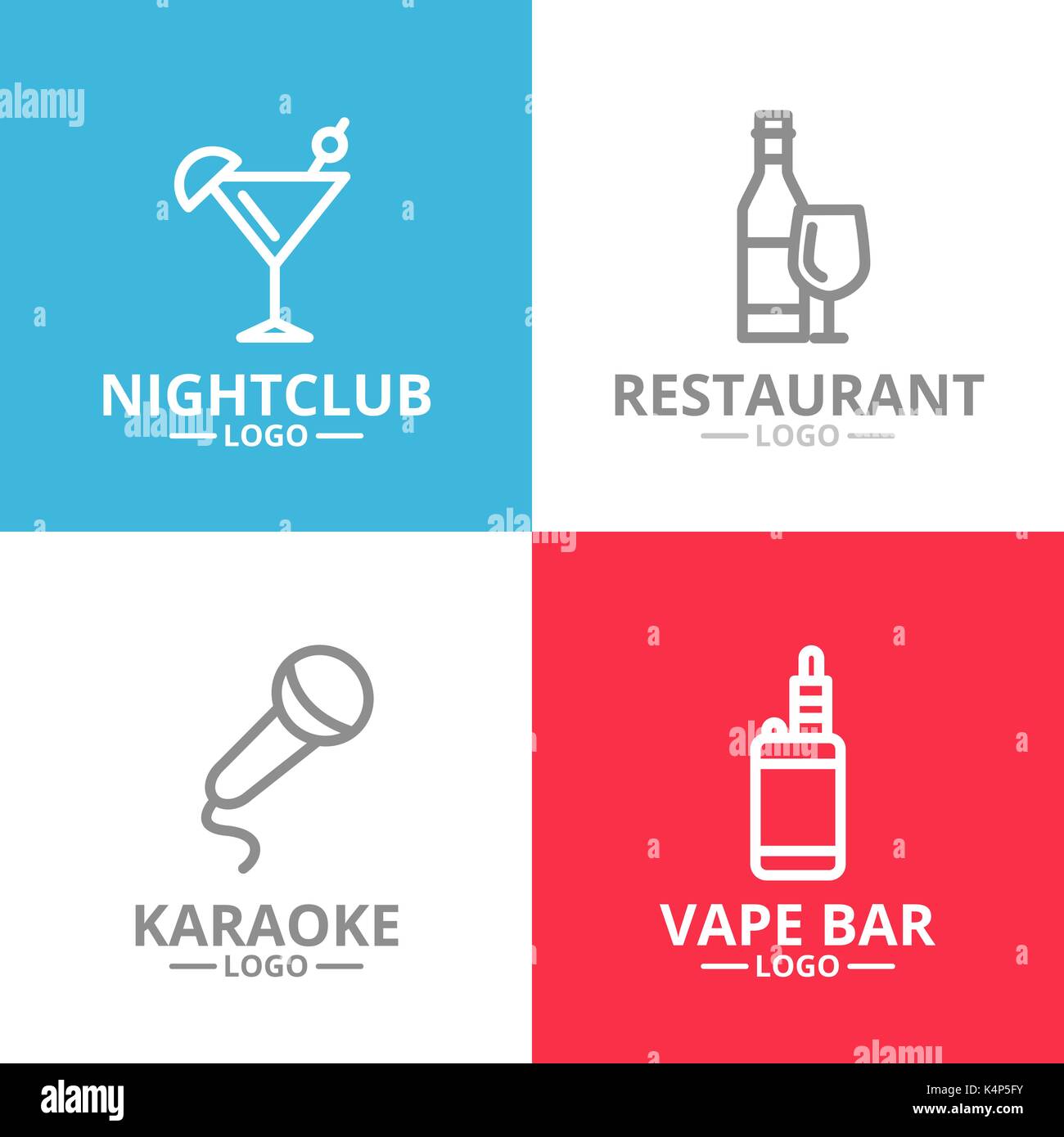 Set of night club, karaoke, disco, cocktail logo or insignia, emblems ...