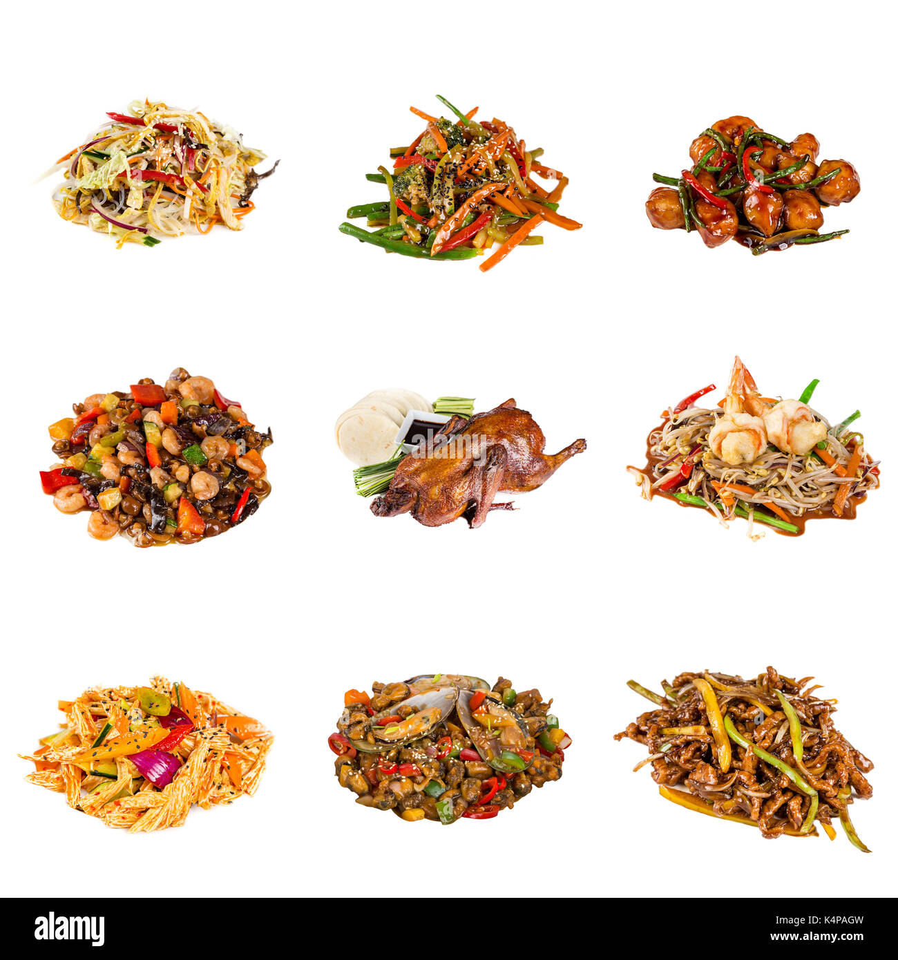 set of a different asian dishes in restaurant. isolated on white