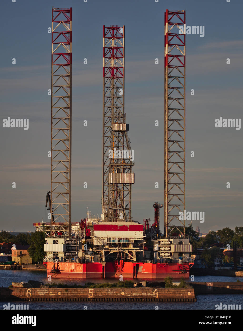 Offshore jackup rig in harbour Stock Photo