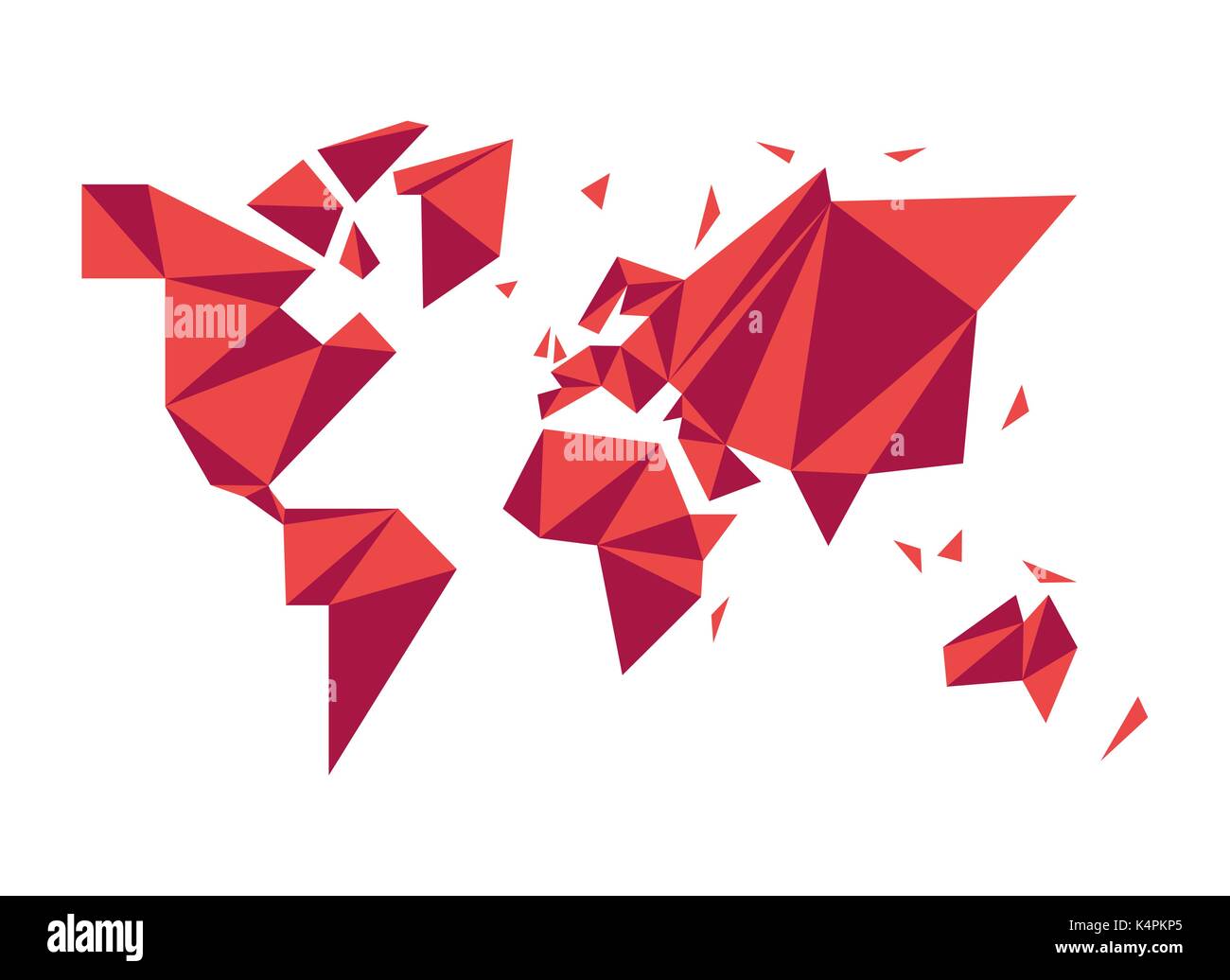 Modern world map illustration template in abstract low poly geometric style. Simple planet silhouette shape concept design. EPS10 vector. Stock Vector