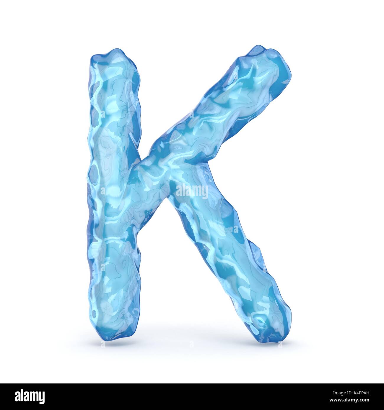 Ice font letter K 3D render illustration isolated on white background Stock Photo