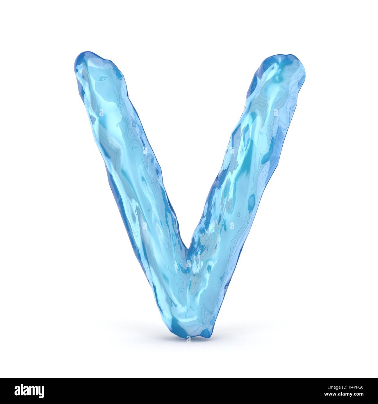Ice font letter V 3D render illustration isolated on white background Stock Photo