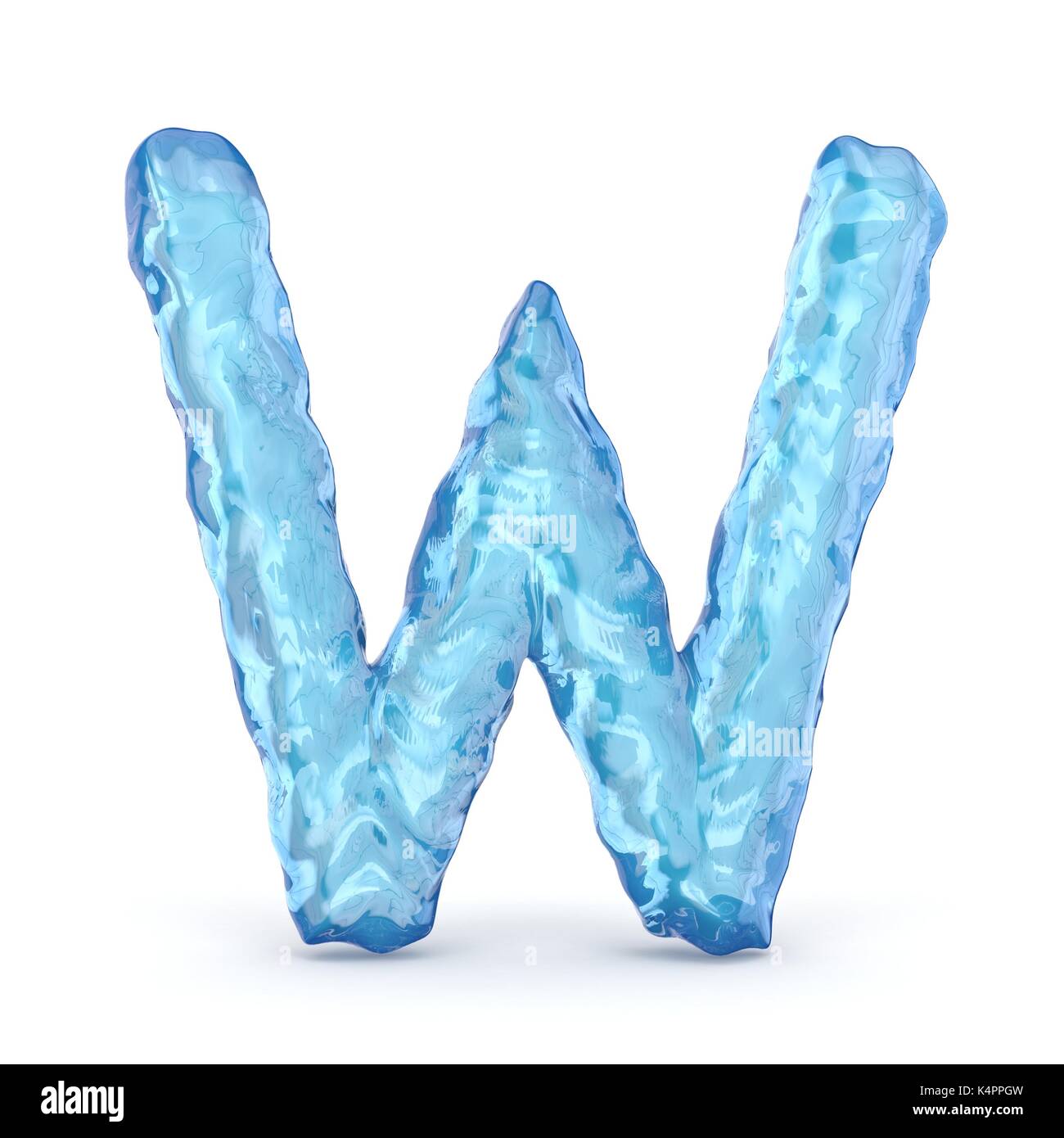 Ice font letter W 3D render illustration isolated on white background Stock Photo