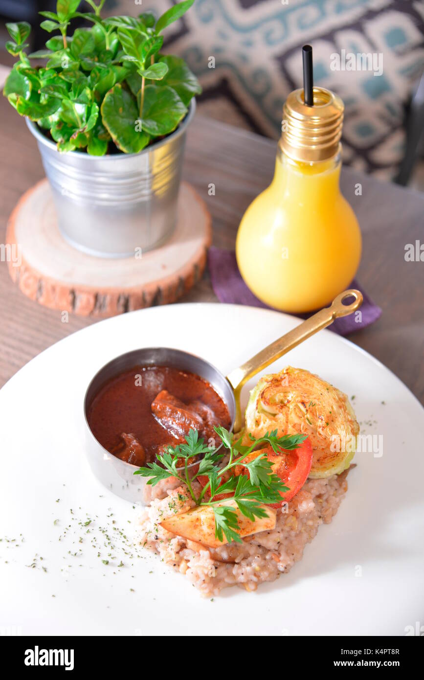 Braised Beef Brisket and rice Stock Photo Alamy